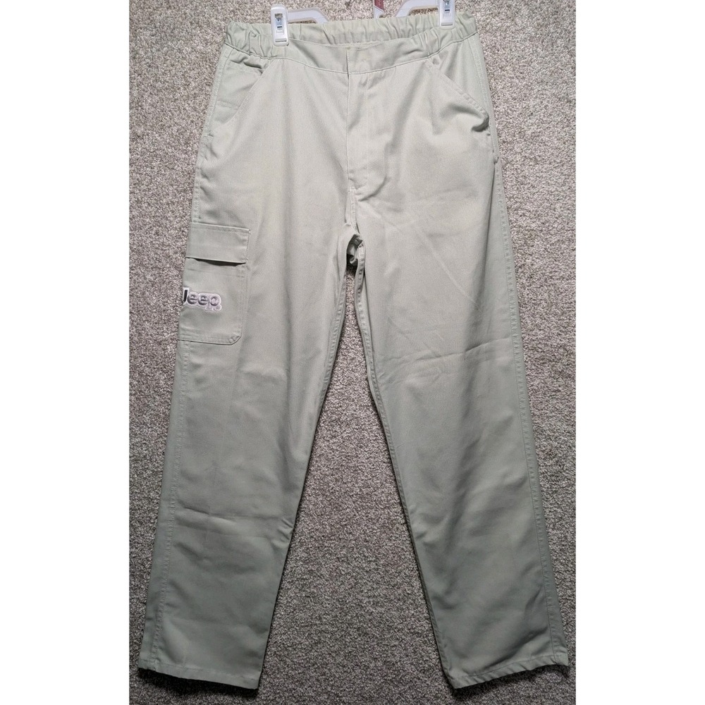 Jeep Uniform Pants Made in‎ USA Drawstring Cargo Pastel Green Logo 33x32